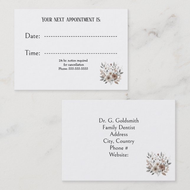 Tarjeta de cita profesional neutral del dentista (Anverso / Reverso)