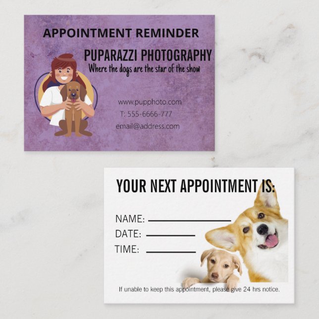 Tarjeta de cita profesional para fotografía de per (Anverso / Reverso)