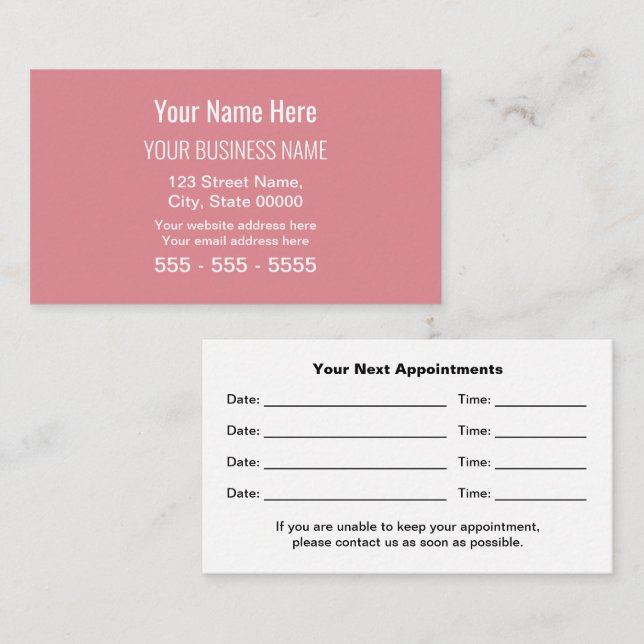Tarjeta de cita profesional rosa moderna de Rubor (Anverso / Reverso)
