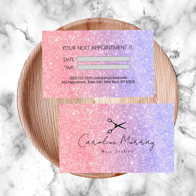Tarjeta de cita purpurina Beauty Pink Hairstylist (Subido por el creador)