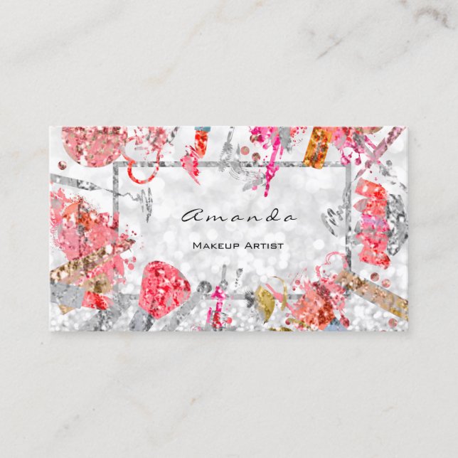 Tarjeta de cita Purpurina plateado maquillaje arti (Anverso)