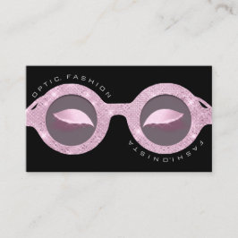 Tarjeta de cita Rosa óptico Purpurina Gafas negras
