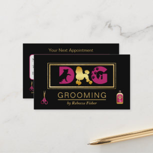 Tarjeta de cita rosada para perro Grooming Black P