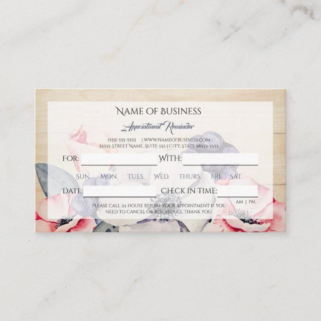 Tarjeta de cita Rustic Light Wood Summer Blossom (Anverso)
