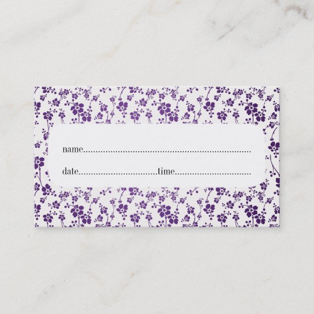 Tarjeta de cita Salón Floral Púrpura (Anverso)