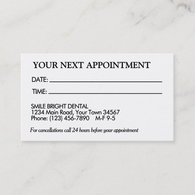 Tarjeta de cita simple en blanco y negro (Anverso)