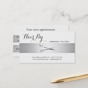 Tarjeta de cita tijeras elegantes de rayas platead