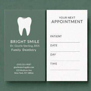 Tarjeta de cita verde sage dentista profesional