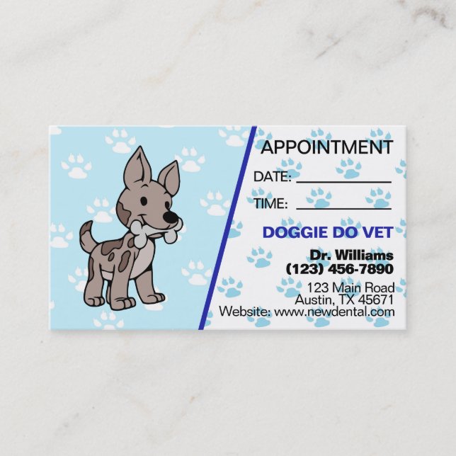 Tarjeta de cita veterinaria de Cute Paw (Anverso)