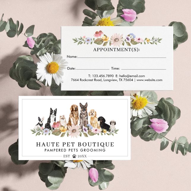 Tarjeta De Citas Acuarela Flor silvestre Perro engendra cuidado ani (Watercolor Wildflowers Dog Breeds Animal Pet Care Appointment Card)