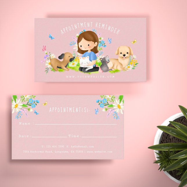 Tarjeta De Citas Acuarela Floral Dog & Cat Pet Care Care Services P (Subido por el creador)