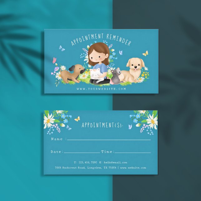 Tarjeta De Citas Acuarela Floral Perro y gato Servicios de cuidado  (Subido por el creador)