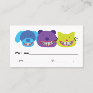 Tarjeta De Citas Animales lindos en Orthodontist de los apoyos