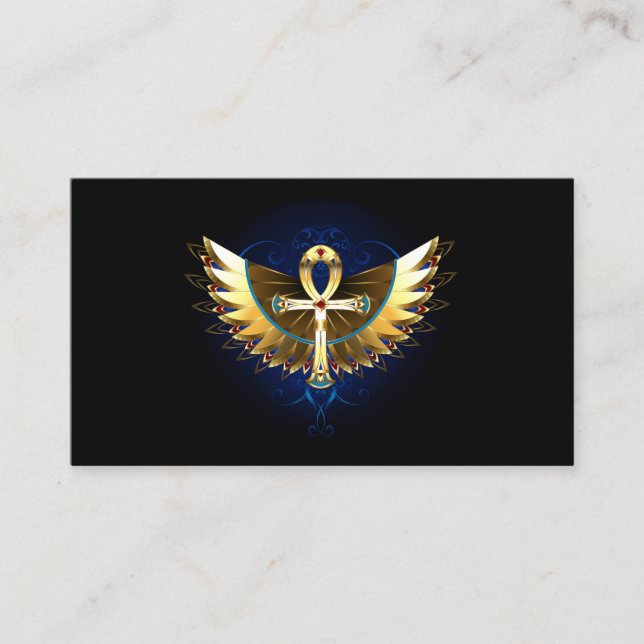 Tarjeta De Citas Ankh de oro con alas (Anverso)