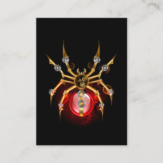Tarjeta De Citas Araña steampunk sobre negro (Anverso)