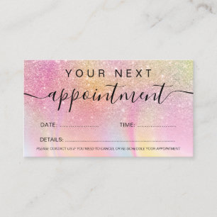 Tarjeta De Citas Arcoiris purpurina rosa maquillado unicornio