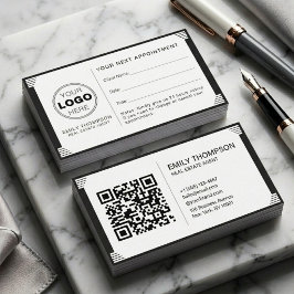 Tarjeta De Citas Art Deco Black White QR Code Logo Professional