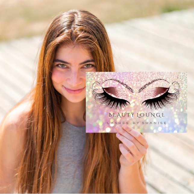 Tarjeta De Citas Artista de maquillaje Eyelash Rosa Glam Purpurina  (Makeup Artist Eyelash Rose Glam Glitter Hairdstyle Appointment Card)