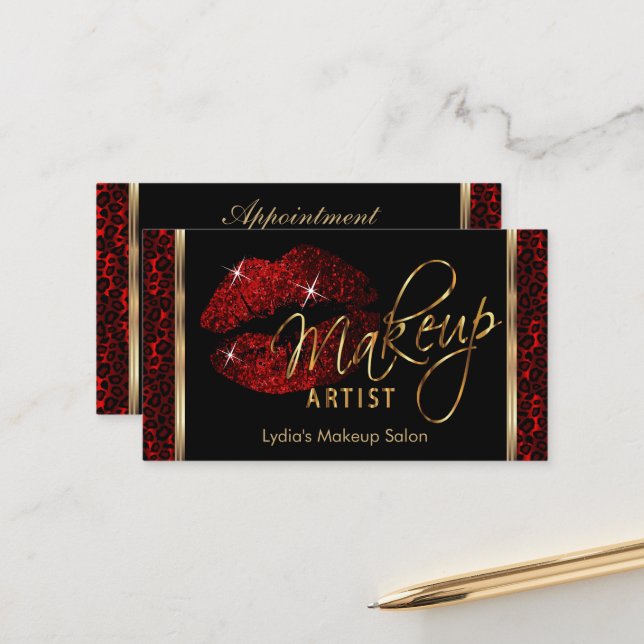 Tarjeta De Citas Artista de maquillaje - rojo oscuro (Anverso/Reverso In Situ)