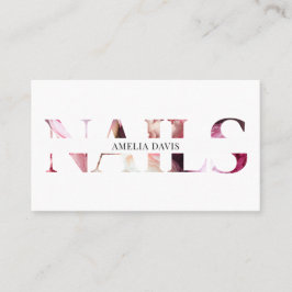 Tarjeta De Citas Artista de uñas Elegante Floral Blanco Manicurista