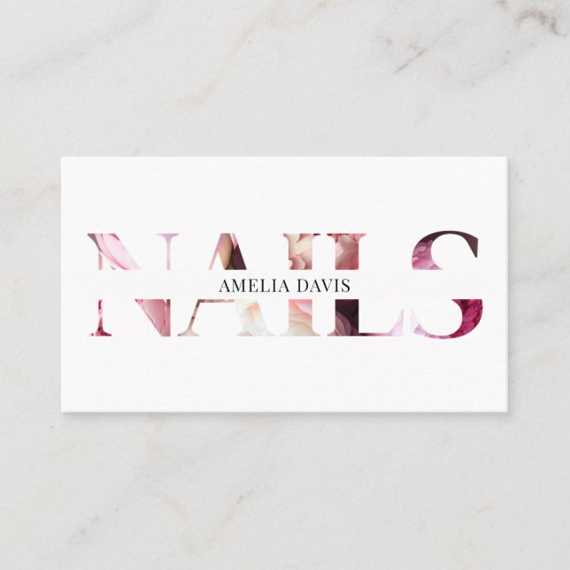 Tarjeta De Citas Artista de uñas Elegante Floral Blanco Manicurista (Anverso)