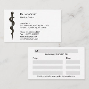 Tarjeta De Citas Asclepiro simple profesional blanco médico negro
