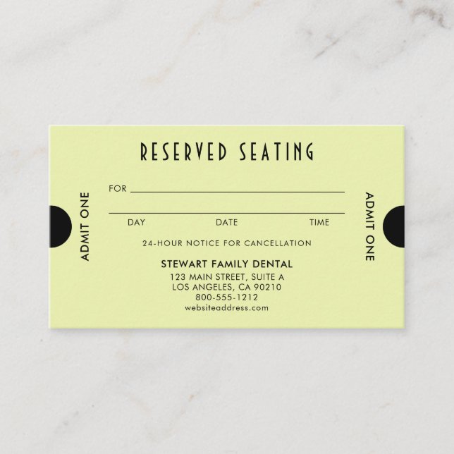 Tarjeta De Citas Asientos reservados de Citron Amarillo Art Deco De (Anverso)