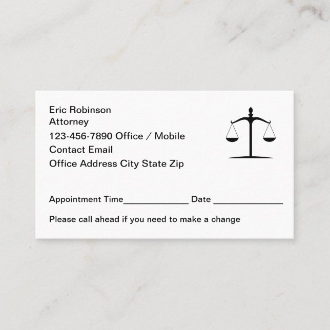 Tarjeta De Citas Attorney Simple Business Appointment Cards (Anverso)