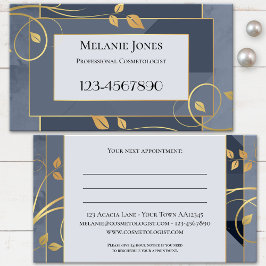 Tarjeta De Citas Azul Gris Chic Hojas de Oro