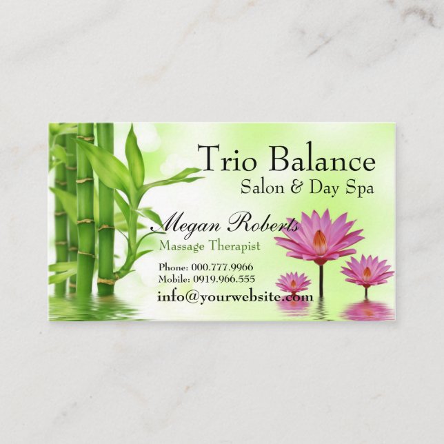 Tarjeta De Citas Balneario de bambú del salón del masaje de Lotus (Anverso)