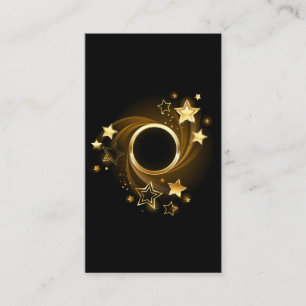 Tarjeta De Citas Banner redondo con estrellas de oro en negro