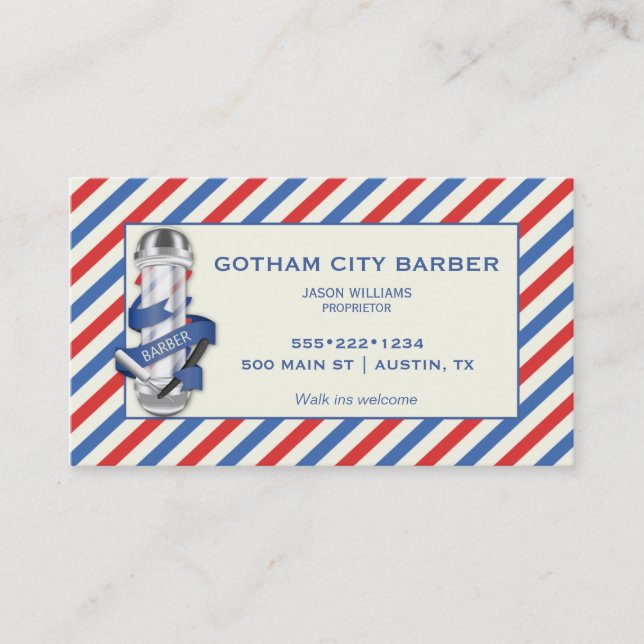 Tarjeta De Citas Barber Shop Red White Blue Stripes Polo (Anverso)
