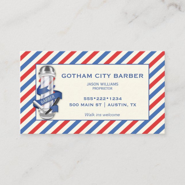 Tarjeta De Citas Barber Shop Red White Blue Stripes Polo (Anverso)
