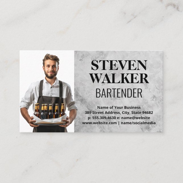 Tarjeta De Citas Bartender con botellas de cerveza (Anverso)