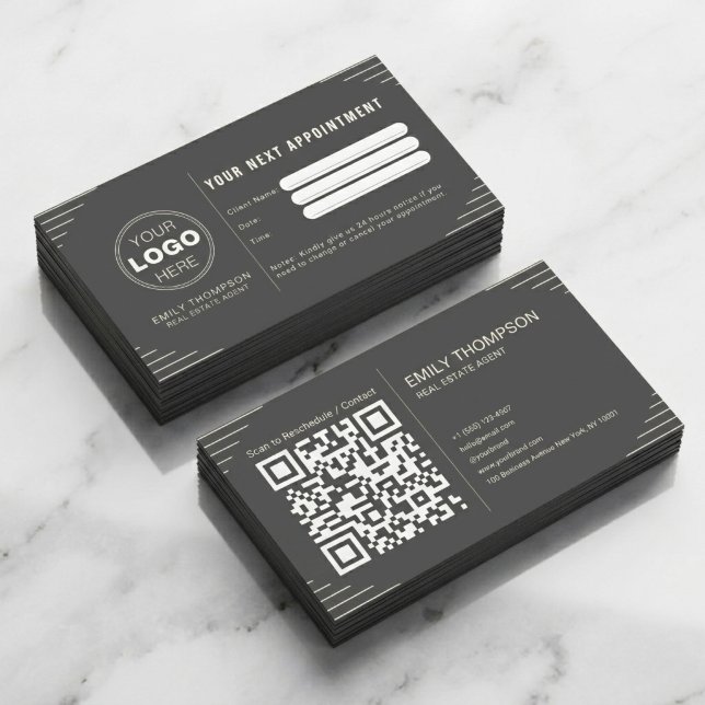 Tarjeta De Citas Black Luxury Art Deco QR Code Minimal Design (Luxury QR Code Business Card Template | Modern Appointment Card Design)