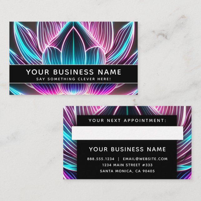 Tarjeta De Citas Black Neon Pink and Blue Lotus Flower Professional (Anverso / Reverso)