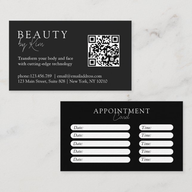 Tarjeta De Citas Black & White Minimal Elegant Salon (Anverso / Reverso)