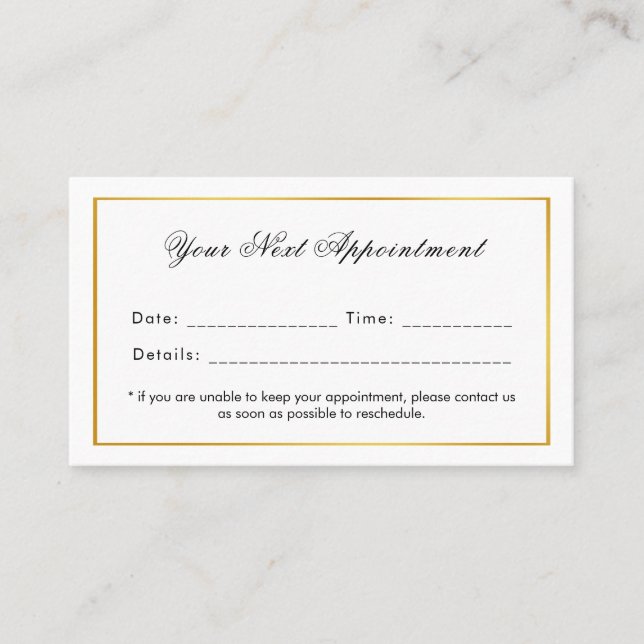 Tarjeta De Citas Blanca | Elegante borde dorado de uso único Minima (Anverso)