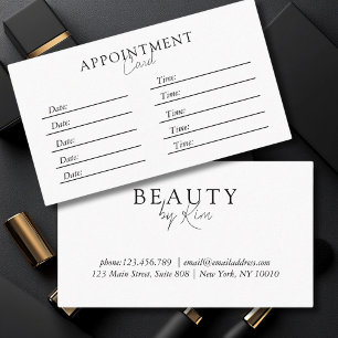 Tarjeta De Citas Blanco y negro, minimalista, elegante, salón