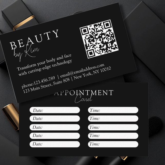 Tarjeta De Citas Blanco y negro, minimalista, elegante, salón (Black & White, Minimal, Elegant, Salon Appointment Card)