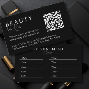 Tarjeta De Citas Blanco y negro, mínimo, elegante, salón, código QR