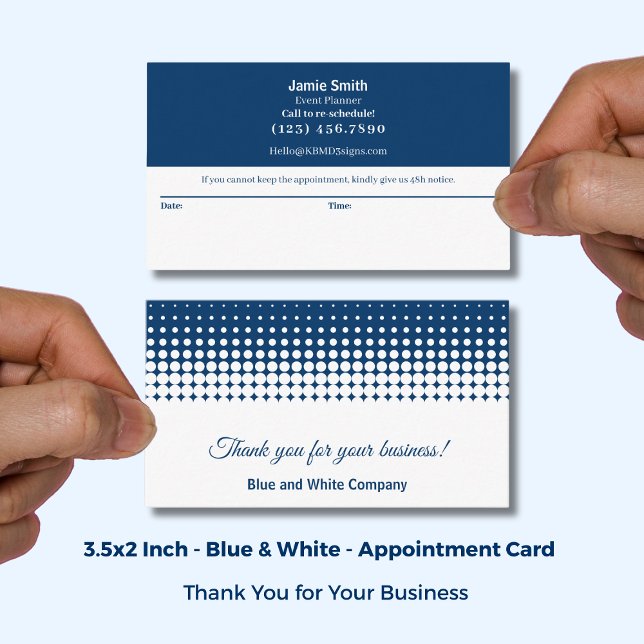 Tarjeta De Citas Blue and White Modern Combo Thank You & (Blue and White Modern Combo Thank You & Appointment Card; Size: 3.5x2 Inch)