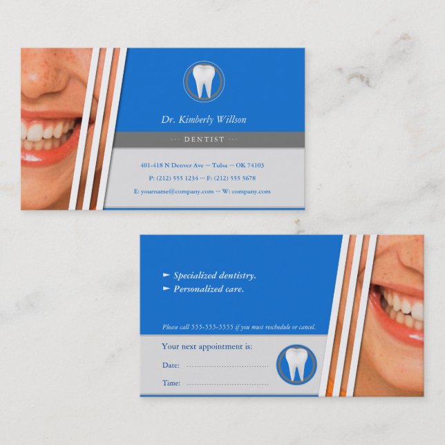 Tarjeta De Citas Blue Dental | Personalizar dentista (Anverso / Reverso)