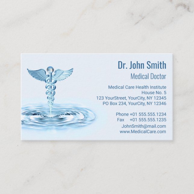 Tarjeta De Citas Blue Hermes Rod Caduceus Water Ripples Medical (Anverso)