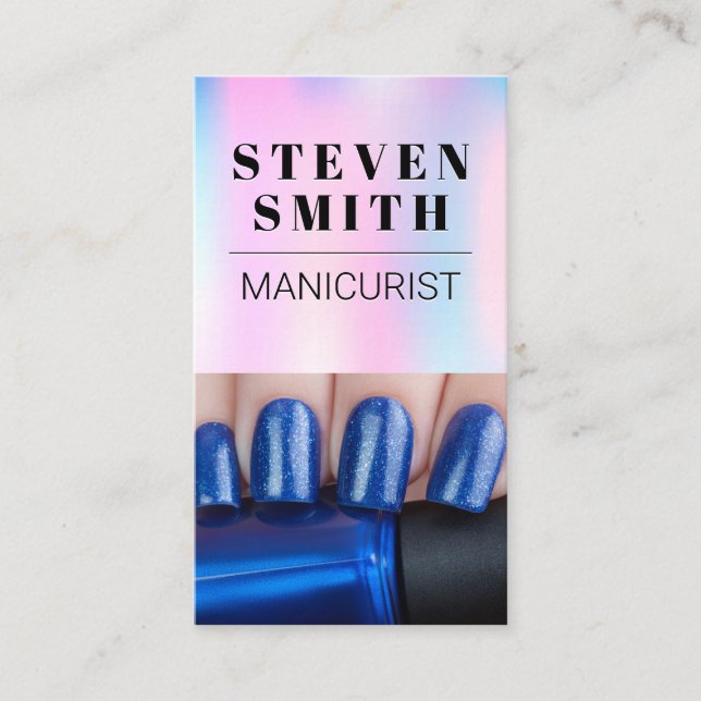 Tarjeta De Citas Blue Nails Polaco | Manicurista (Anverso)