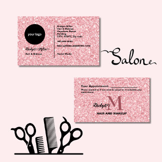 Tarjeta De Citas Blush Glitter hair salon monogram Logo