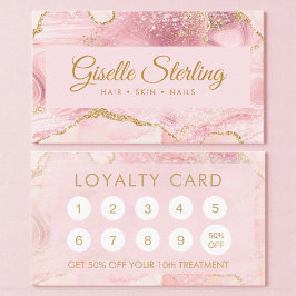 Tarjeta De Citas Blush Pink Gold Agate Marble Loyalty Card