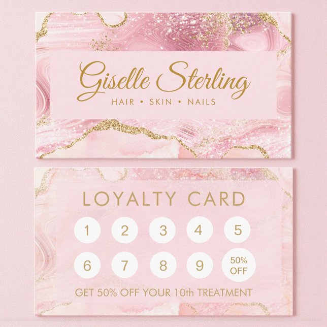 Tarjeta De Citas Blush Pink Gold Agate Marble Loyalty Card (Subido por el creador)