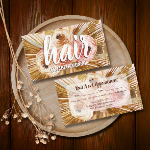 Tarjeta De Citas Boho Pampas Grass Rosas Hair Stylist Salon