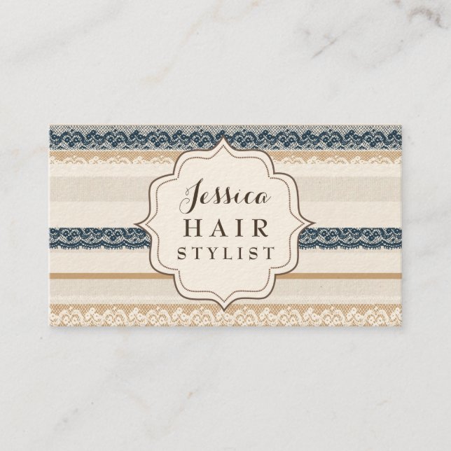 Tarjeta De Citas Bonito Neutral White Lace Hair Stylist (Anverso)